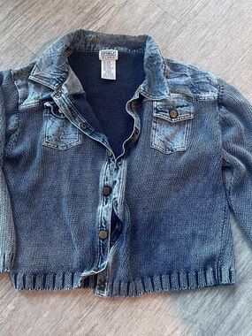 PBJ Blues Denim-Accent Knit Cardigan Sweater Jumper